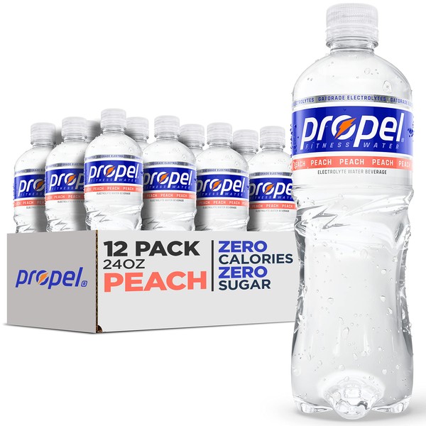 Propel, Peach, Zero Calorie Water Beverage with Electrolytes & Vitamins C&E, 24 Fl Oz, pack of 12