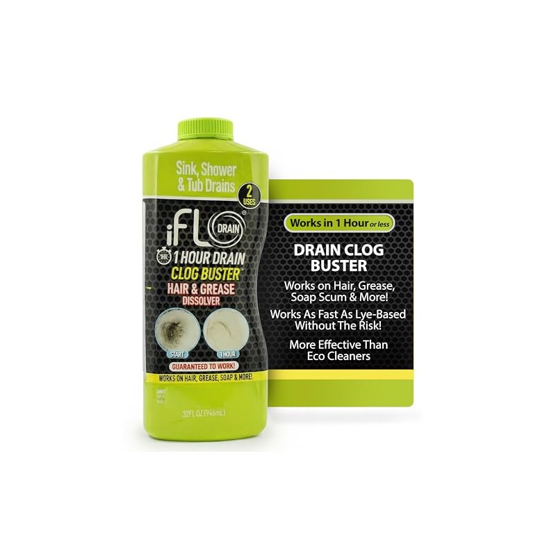 iFLO 1-Hour Drain Clog Buster - Fast Acting Hair &