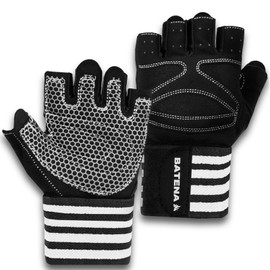 BATENA Training Gloves, Wrist Wrap, Strength Training, Power Grip, M - XL (White, L)