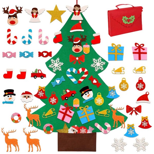 OurWarm DIY Felt Christmas Tree for Kids, 3ft Christmas Tree with 30pcs Glitter Ornaments for Kids Xmas Gifts Christmas Door Wall Hanging Decorations