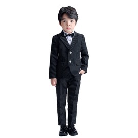 LOLANTA Kids Suit 2 Piece Festive Set for Boys Wedding Party Outfits Blazer and Pants Prom Occasion Wear 3-13 Years, Black (black striped)