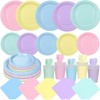 CUUSNNY 200 Pcs Pastel Rainbow Disposable Dinnerware Set, Macaron Color