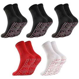wohn&lebe AFIZ Tourmaline Health Socks, 5 Pairs of Afiz Tourmaline Health Socks, Magnetic Self-Heating Socks for Men and Women, Foot Massage Heating Socks, Relieve Leg Fatigue, Black, White, Red