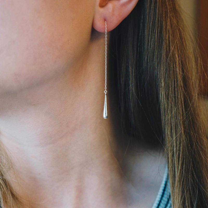 Philip Jones Sterling Silver Teardrop Thread Earrings