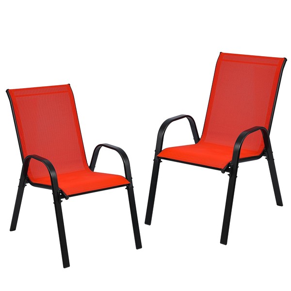 Bylring Stackable Outdoor Dining Chairs Textilene Fabric Metal Frame 330
