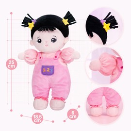 OUOZZZ Baby Doll, Soft Cloth Doll with Clothes, Black Hair Asian Mini Doll Cute Doll for Children 3+ Months - Baby Gift for Birth Girl Boy, 25cm