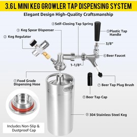 MRbrew 128oz Mini Beer Keg Growler Mini Kegerator - Portable Draft Beer Dispenser System, Pressurized Stainless Steel Beer Growler Tap with CO2 Regulator & Beer Tap for Fresh Beer, Home Bar Party&Gift