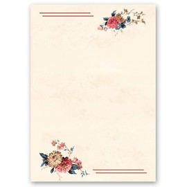 Writing Paper Sets Floral Design Flowers & Blossoms 50 Sheets Letter Paper + 50 Matching Envelopes DIN Long without Window Paper-Media