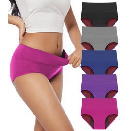 CAOZITOU Women's Incontinence Underwear, 100ml Leak-Proof Period High Waisted Brief Heavy Flow Bladder Leak Washable Cotton 5 Pack (Multicolor01, Small)