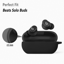 Geiomoo Silicone Case for Beats Solo Buds, Protective Cover with Carabiner (Black)