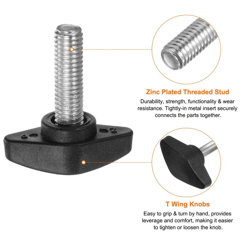 sourcing map 4pcs Tee Wing Knobs Thumb Screws M8 x