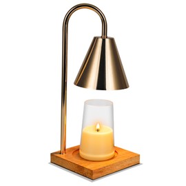 Candle Warmer Lamp with Timer (2H/4H/8H),Metallic Candle Lamp with Wood Base and Adjustable Height, Dimmable Candle Warmer for Scented Candle (Gold)