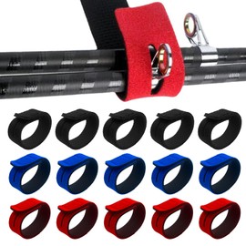 KATIMI 15PCS Fishing Rod Straps, Elastic Fishing Rod Belt Ties, Straps for Fishing Rod Fix, Adjustable Neoprene Ties Straps for Fix Spinning Rod Sea Rod (3 Colors)