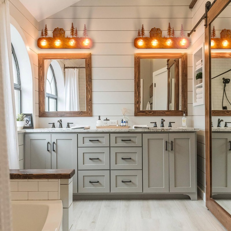 TOCHIC Rustic Vanity Lights Over Mirror 4 Lights Dimmable Cabin