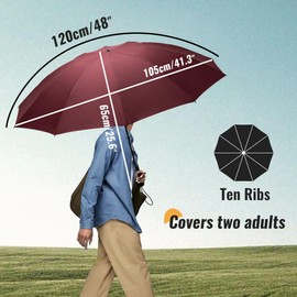 Chakipee Travel Windproof Strong Compact Umbrella - 10 Ribs Red Portable Umbrella for Men and Women - Inverted Folding Automatic Umbrellas for Wind and Rain, 210T Teflon Coating 105cm Span