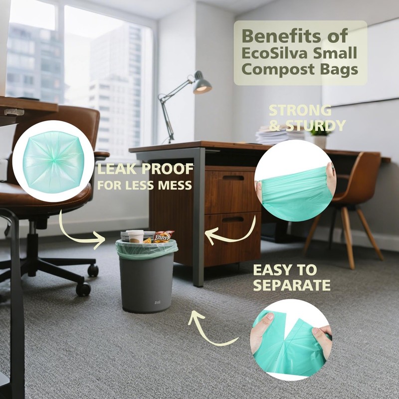 Small Compostable Trash Bags 1.6 Gallon Trash Bags, EcoSilva 125