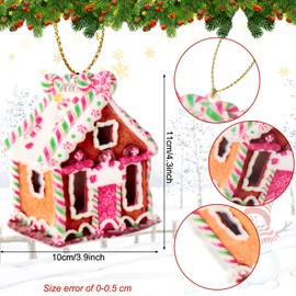 Christmas Tree Ornaments Set Resin Clay Peppermint Colorful Candy Round Lollipop Gingerbread House Gingerbread House Flat Train Hanging Ornaments for Candy Party Christmas Tree Decor (House, 12 Pcs)