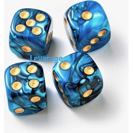 Levarage 0033 4 Dice Blue Marble 0.55 inch Square Dice Round Dice Trade Mark Levarage 0033