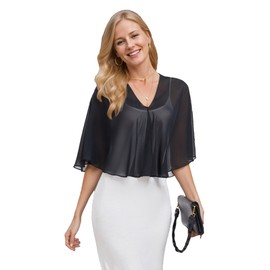 Fttyeiby Shawls and Wraps for Evening Dresses Chiffon Wedding Guest Sheer Shawl Cape V Neck Capelets Black