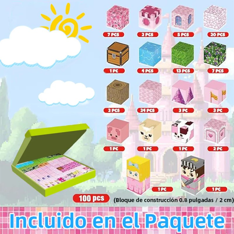 Bloques Magnéticos Juguete Castillo Rosa 100 Piezas