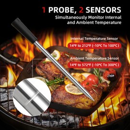 PIGETALE 500FT Wireless Meat Thermometer Smart Bluetooth Cooking Thermometer with Ultra-Thin Probe Digital Food Thermometer for Oven Grill Kitchen BBQ Smoker Air Fryer Deep Fryer Rotisserie Sous Vide