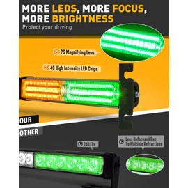 HLauto 1002L Emergency Strobe Traffic Advisor Light Bar: 40 LED Dash Safety Warning Flashing Light, Front/Rear Windshield Visor for Construction Vehicle, Tow/Plow Truck (2x10.7inch, Amber Green)