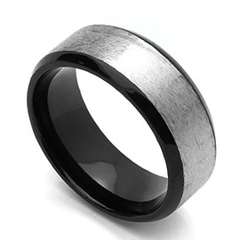 DoubleAccent 8MM Comfort Fit Titanium Wedding Band Beveled Edges Black Ring (Size 7 to 14) Size 14