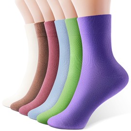 IDEGG Women's Crew Socks Soft Cotton Casual Calf Dress Socks (US, Numeric, 9, 11, Regular, Regular, 6, C_6 Pairs(Green,Dark red,Blue,Purple,Off-White,Light Brown))