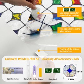 QHY Sunshine Colorful Rainbow Stained Glass Window Film Non-Adhesive Window Privacy Film Reusable Decorative for Room (Rainbow Mosaic, 17.5 X 78.7 in)