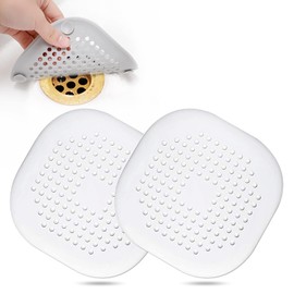 Hair Drain Catcher,Square Drain Cover for Shower Silicone Hair Stopper with Suction Cup,Easy to Install Suit for Bathroom,Bathtub,Kitchen 2 Pack (White)