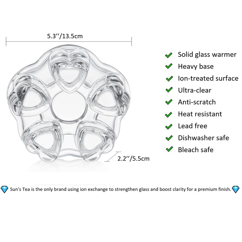 Sun's Tea Universal Solid Crystal Glass Ultra Clear Teapot Warmer