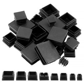 Swpeet 140Pcs 8 Sizes 1/2" 19/32" 3/4" 55/64" 1" 1-1/5” 1-1/4" 1-1/2" Black Square Plastic Plug Tubing End Caps Assortment Kit, Tubing Post End Cap for Metal Tubing and Furniture Protection Glide