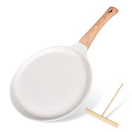 Crepe Pan, Non-Stick Pancake Pan with Dough Distributor, Bakelite Handle, Flat Pan for Crepes, Omelettes, Pancakes, Compatible with Cookers and Induction Cookers, PFOA-Free (White (24 cm)