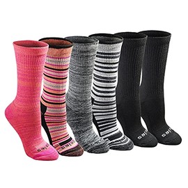 Dickies Women's Dri-Tech Moisture Control Crew Socks Multipack, Stripe (6 Pairs), Shoe Size: 10-13