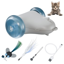PEXOR Rolling Rover – Interactive Cat Toy with RGB Wheels, Automatic Moving Mouse-Shaped Design, Feather Butterfly and Bell Attachments, Smart Motion Activated for Indoor Cats & Kittens (Blue)