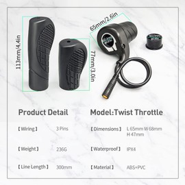 MUSELK Electric Bike 20X Full Twist Throttle Right Handle Accelerator (BF-20X Half Throttle) for BBS01 BBS02 BBSHD Mid Motor Electric Bicycle