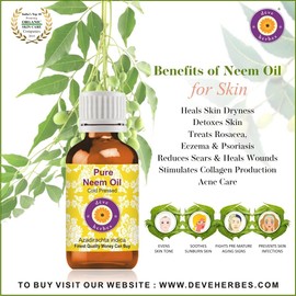 Deve Herbes Pure Neem Oil (Azadirachta indica) Cold Pressed 10ml (0.33 oz)