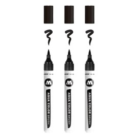 Molotow Aqua Colour Brush (Water-Based Brush Pen Marker, Brush Tip for Watercolour and Hand Lettering) Pack of 3 Colour 022 Jet Black