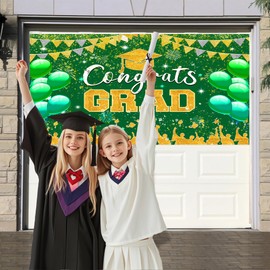 7 x 5 ft Congrats Grade Backdrop 2025 Green Graduation Background Glitter Class of 2025 Banner Graduation Party Supplies Picture Photo Booth Backdrop Decoration