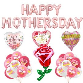 Mothers Day Party Decorations,Pink Rose Gold Banner and Foil Balloons for Best Mom Ever Mother's Day Party Decoration Supplies.