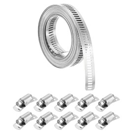 uxcell 304 Stainless Steel Hose Clamps, Cut-To-Fit 9.8 ft Metal Strap + 10 Stronger Fasteners Kit, Adjustable Worm Gear Band Hose Clamps for DIY Intercooler Pipe Plumbing Tube Fuel Line