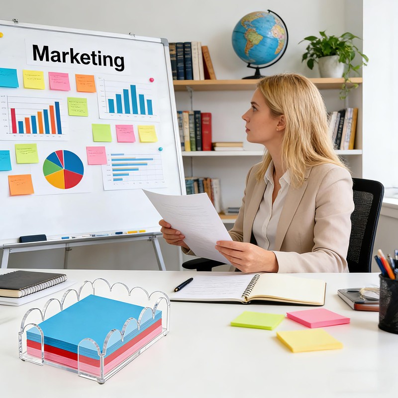 Acrylic Sticky Note Holder 4x6 Inch Clear Scalloped Sticky Notes