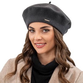 VIVISENCE Winter Beret Hat Made of Wool for Women Autumn Berets Warm and Cosy Classic Cut Elegant Perfect for Autumn and Winter Days Model 7073, darkgray