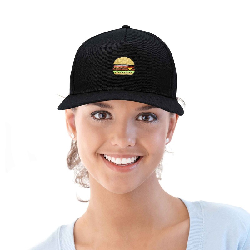 DALIX Cheeseburger Embroidered Snapback Flat Billed Hat in Black