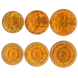 Set of 3 Coins from Yugoslavia. 10, 20, 50 DINARA. 1955