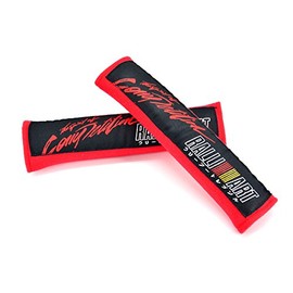 X2 JDM RALLIART RED with BLACK Embroidery Seat Belt Cover Shoulder Pads New Pair