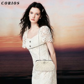 CORIOS Women's Pearl Evening Bag Luxury Clutch Bag Elegant Handbag Wedding Bridal Purse Bag Chain Shoulder Bag Retro Shoulder Bag for Purse Evening Party, beige