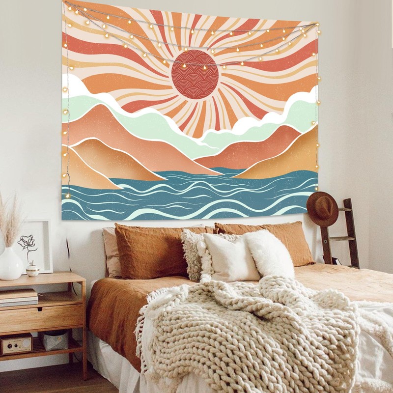Lunerfex Boho Sun Tapestry Sunset Wall Tapestry, Mountain Tapestries for