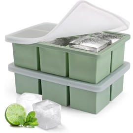 製氷皿 氷 保存容器 氷皿 四角氷 5cm 6穴 アイストレー 家庭用 容器 製氷器 氷が作れる 氷トレー 氷作る容器 取出し簡単 蓋付き 2点セット グリーン
