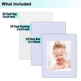 Egofine Pack of 25 White Pre-Cut Mat Board 11x14 Picture Mat for 8x10 Photo with White Core Bevel Cut Mattes Sets. Includes 25 High Premier Acid Free Mats & 25 Backing Board & 25 Clear Bags